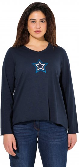Ulla Popken Star Long Sleeve Graphic Tee Navy Blue - Potištěná trička pro ženy - 