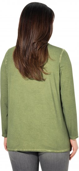 Ulla Popken Cold Dyed Sequined Heart Long Sleeve Tee Sage Green - Potištěná trička pro ženy - 