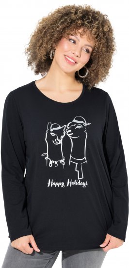 Ulla Popken Metallic Graphic Holiday Tee Black - Potištěná trička pro ženy - 