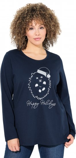 Ulla Popken Metallic Graphic Holiday Tee Navy - Potištěná trička pro ženy - 