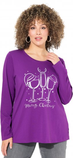Ulla Popken Metallic Graphic Holiday Tee Dark Purple - Potištěná trička pro ženy - 