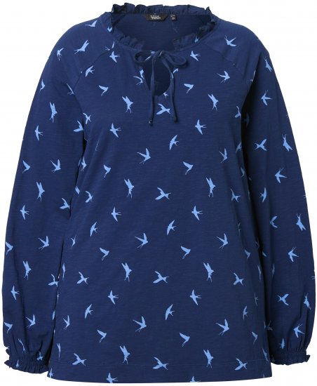 Ulla Popken Swallow Print Long Sleeve Tee Ink Blue - Potištěná trička pro ženy - 