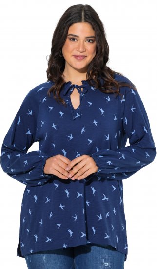 Ulla Popken Swallow Print Long Sleeve Tee Ink Blue - Potištěná trička pro ženy - 