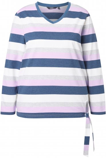 Ulla Popken Striped Knotted Hem Long Sleeve Tee Lavender - Potištěná trička pro ženy - 