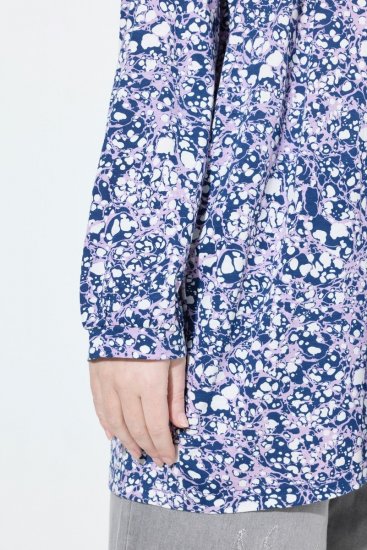 Ulla Popken Allover Printed Pleated Long Sleeve Tee Dark Blue - Potištěná trička pro ženy - Dámská trička s potiskem
