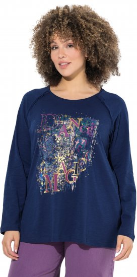 Ulla Popken Inverted Seam Long Sleeve Graphic Tee Ink Blue - Trička - 