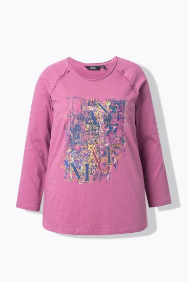 Ulla Popken Inverted Seam Long Sleeve Graphic Tee Dark Rose - Potištěná trička pro ženy - 