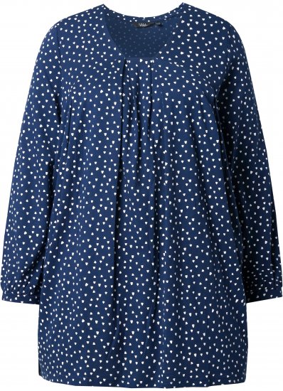 Ulla Popken Pleated Confetti Print Long Sleeve Tee Ink Blue - Potištěná trička pro ženy - 
