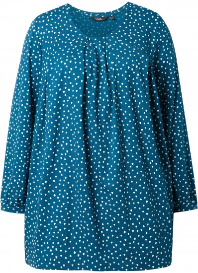 Ulla Popken Pleated Confetti Print Long Sleeve Tee Teal - Potištěná trička pro ženy - 