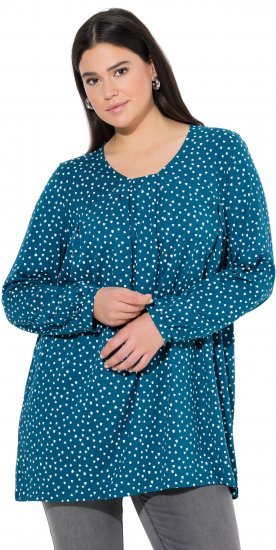 Ulla Popken Pleated Confetti Print Long Sleeve Tee Teal - Potištěná trička pro ženy - 