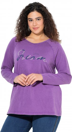 Ulla Popken Dream Rhinestone Lettering Long Sleeve Tee Light Plum - Potištěná trička pro ženy - 