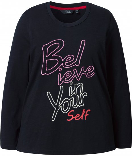 Ulla Popken Motivational Graphic Long Sleeve Tee Black - Potištěná trička pro ženy - 