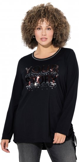 Ulla Popken Your Story Sequined Long Sleeve Tunic Tee Black - Potištěná trička pro ženy - 