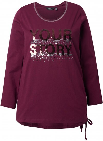 Ulla Popken Your Story Sequined Long Sleeve Tunic Tee Dark Ruby - Potištěná trička pro ženy - 