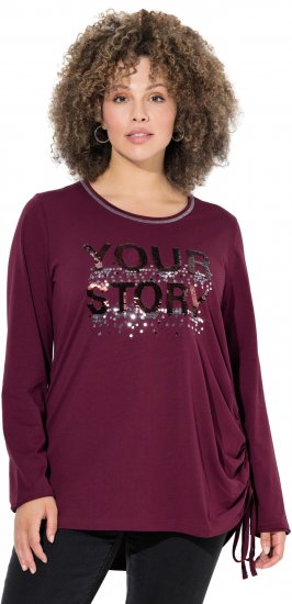 Ulla Popken Your Story Sequined Long Sleeve Tunic Tee Dark Ruby - Potištěná trička pro ženy - 