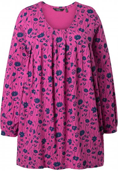 Ulla Popken Pleated Long Sleeve Floral Knit Tunic Summer Berry - Potištěná trička pro ženy - 