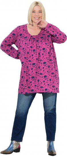 Ulla Popken Pleated Long Sleeve Floral Knit Tunic Summer Berry - Potištěná trička pro ženy - 