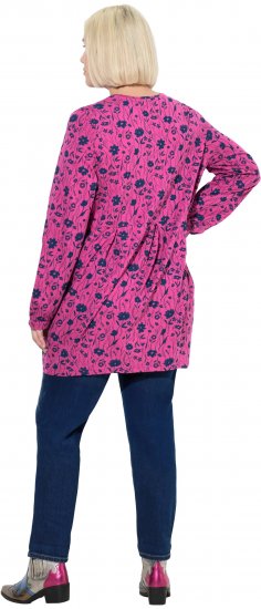 Ulla Popken Pleated Long Sleeve Floral Knit Tunic Summer Berry - Potištěná trička pro ženy - 