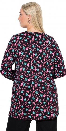 Ulla Popken Peppermint Tree V-Neck Holiday Cotton Long Sleeve Knit Tunic Black - Potištěná trička pro ženy - 