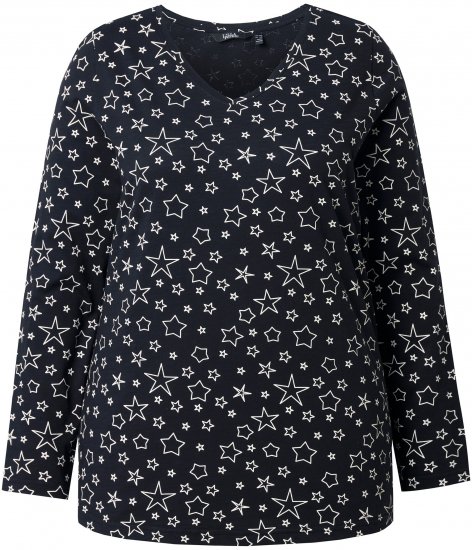 Ulla Popken Allover Printed Long Sleeve Tee Black - Potištěná trička pro ženy - 