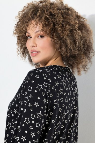 Ulla Popken Allover Printed Long Sleeve Tee Black - Potištěná trička pro ženy - Dámská trička s potiskem