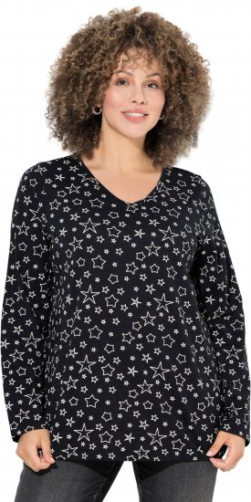 Ulla Popken Allover Printed Long Sleeve Tee Black - Potištěná trička pro ženy - 