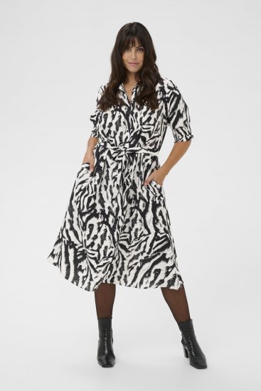 Kaffe Curve Alia Shirt Dress Black Chalk Animal - Midi šaty - 