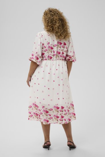 Kaffe Curve Rosa Midi Dress White Rose Border Flower - Šaty - 