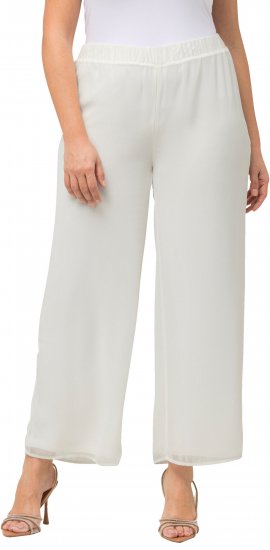 Ulla Popken Layered Chiffon Wide Leg Pants White - Džíny & Kalhoty ve Velkých Velikostech – Plus Size - 