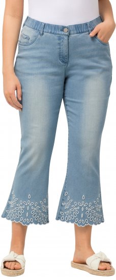 Ulla Popken Cropped Flared Eyelet Jeans Light Blue - Džíny & Kalhoty ve Velkých Velikostech – Plus Size - 