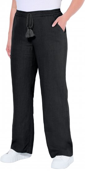Ulla Popken Drawstring Elastic Waist Mary Fit Linen Pants Black - Džíny & Kalhoty ve Velkých Velikostech – Plus Size - 