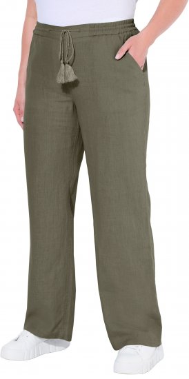 Ulla Popken Drawstring Elastic Waist Mary Fit Linen Pants Loden Green - Džíny & Kalhoty ve Velkých Velikostech – Plus Size - 
