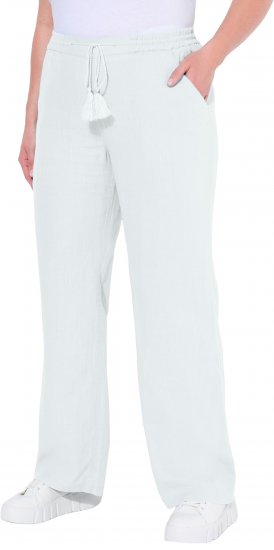 Ulla Popken Drawstring Elastic Waist Mary Fit Linen Pants Snow White - Džíny & Kalhoty ve Velkých Velikostech – Plus Size - 