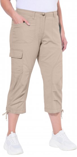 Ulla Popken Stretch Cotton Cargo Crop Pants Beige - Džíny & Kalhoty ve Velkých Velikostech – Plus Size - 