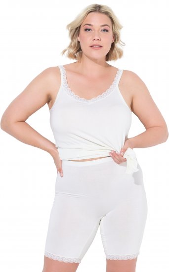 Ulla Popken Lace Hem Stretch Viscose Knit Bicycle Length Lounge Shorts White - Džíny & Kalhoty ve Velkých Velikostech – Plus Size - 