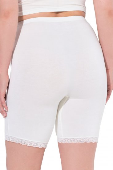 Ulla Popken Lace Hem Stretch Viscose Knit Bicycle Length Lounge Shorts White - Džíny & Kalhoty ve Velkých Velikostech – Plus Size - 