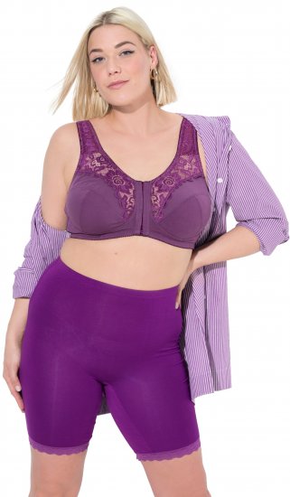 Ulla Popken Lace Hem Stretch Viscose Knit Bicycle Length Lounge Shorts Purple - Džíny & Kalhoty ve Velkých Velikostech – Plus Size - 