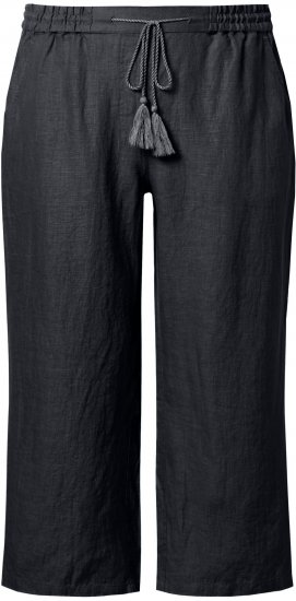 Ulla Popken Cool Linen Elastic Waist Capri Pants Black - Džíny & Kalhoty ve Velkých Velikostech – Plus Size - 