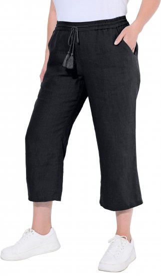 Ulla Popken Cool Linen Elastic Waist Capri Pants Black - Džíny & Kalhoty ve Velkých Velikostech – Plus Size - 