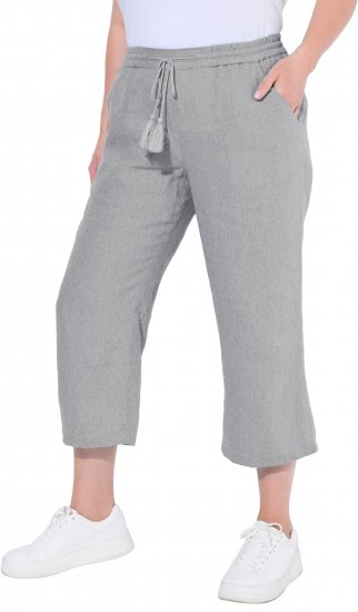 Ulla Popken Cool Linen Elastic Waist Capri Pants Light Grey Melange - Džíny & Kalhoty ve Velkých Velikostech – Plus Size - 