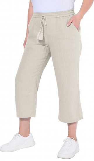 Ulla Popken Cool Linen Elastic Waist Capri Pants Brown - Džíny & Kalhoty ve Velkých Velikostech – Plus Size - 