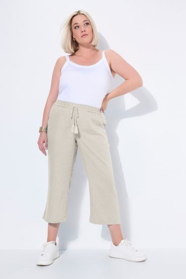 Ulla Popken Cool Linen Elastic Waist Capri Pants Brown - Džíny & Kalhoty ve Velkých Velikostech – Plus Size - 