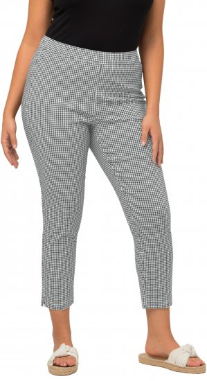 Ulla Popken Check Bengaline Slim Leg Sienna Fit Stretch Crop Pants Black - Džíny & Kalhoty ve Velkých Velikostech – Plus Size - 