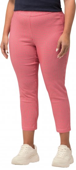 Ulla Popken Check Bengaline Slim Leg Sienna Fit Stretch Crop Pants Light Pink - Džíny & Kalhoty ve Velkých Velikostech – Plus Size - 