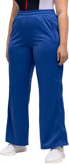 Ulla Popken Snap Placket Side Seam Wide Leg Recycled Polyester Knit Joggers Blue - Džíny & Kalhoty ve Velkých Velikostech – Plus Size - 