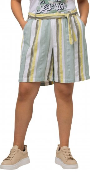 Ulla Popken Striped Wide Leg Elastic Waistband Shorts White - Džíny & Kalhoty ve Velkých Velikostech – Plus Size - 