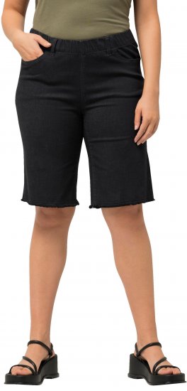 Ulla Popken Frayed Hemline Elastic Waistband Bermuda Shorts Black - Džíny & Kalhoty ve Velkých Velikostech – Plus Size - 