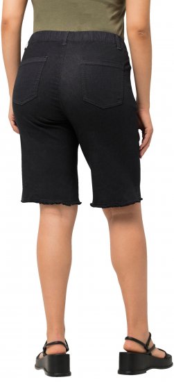 Ulla Popken Frayed Hemline Elastic Waistband Bermuda Shorts Black - Džíny & Kalhoty ve Velkých Velikostech – Plus Size - 