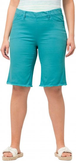 Ulla Popken Frayed Hemline Elastic Waistband Bermuda Shorts Bright Turquoise - Džíny & Kalhoty ve Velkých Velikostech – Plus Size - 