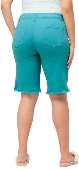 Ulla Popken Frayed Hemline Elastic Waistband Bermuda Shorts Bright Turquoise - Džíny & Kalhoty ve Velkých Velikostech – Plus Size - 
